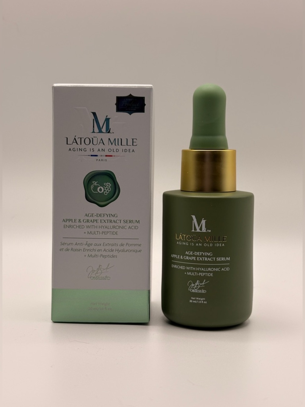 LÁTOÚA MILLE Age-Defying Apple & Grape Extract Serum Hyaluronic Acid 30ml NIB